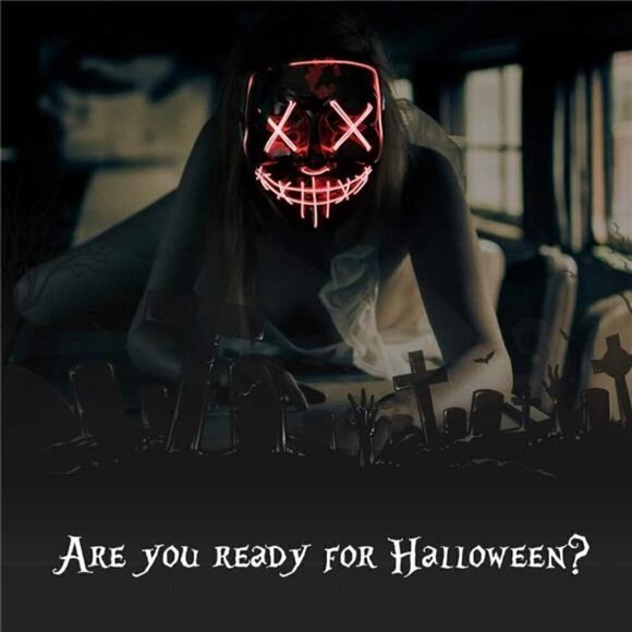 RED Halloween Mask LED Light up Festival Cosplay Costume Masquerade Parties NEW - Picture 4 of 5